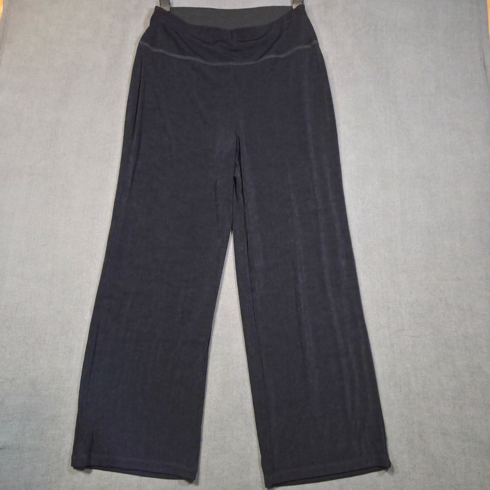 Chico's Wide Leg Pants Womens Size 1P MP Black Pull On Stretch Travel Trousers